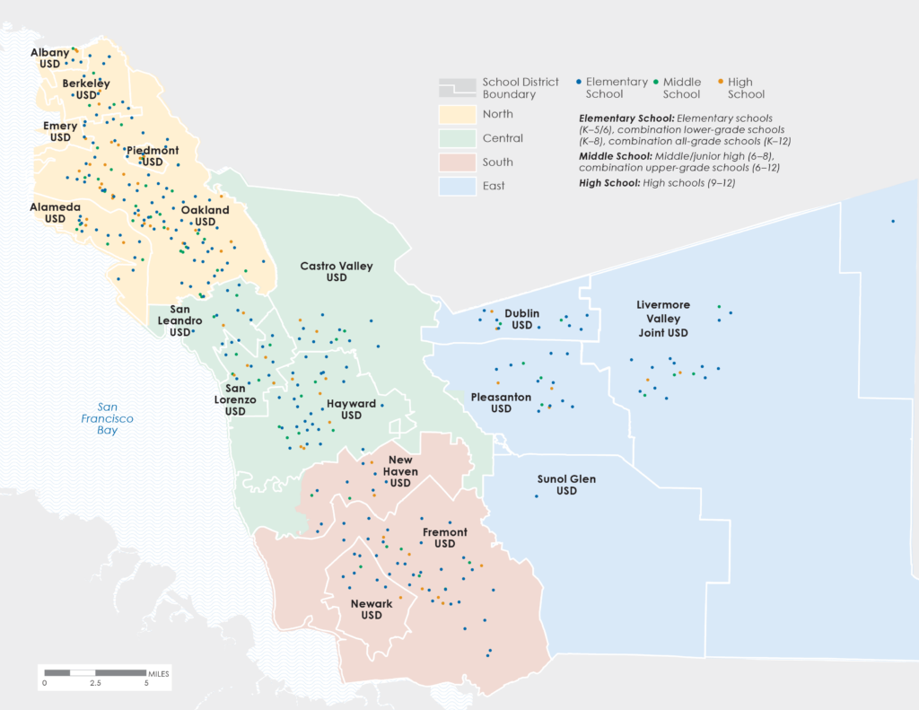 Map showing the locations of the participating schools
